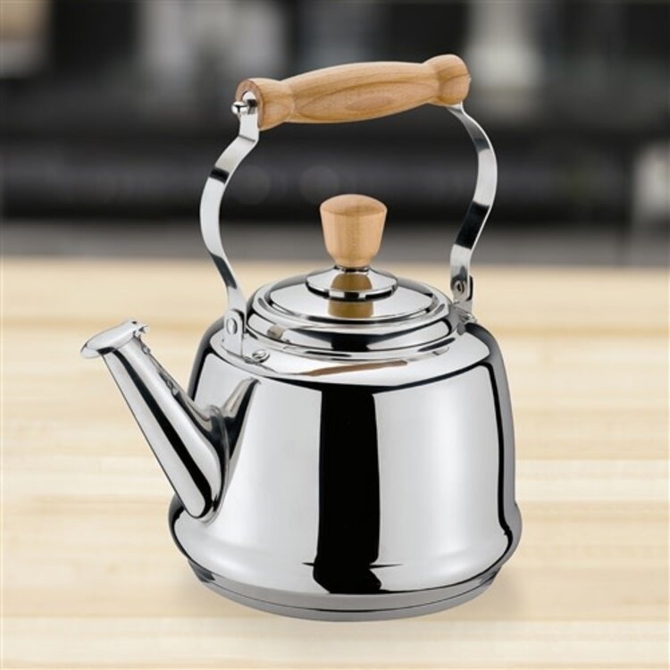 2.6 quart Stainless Tea Kettle with Wood Handle