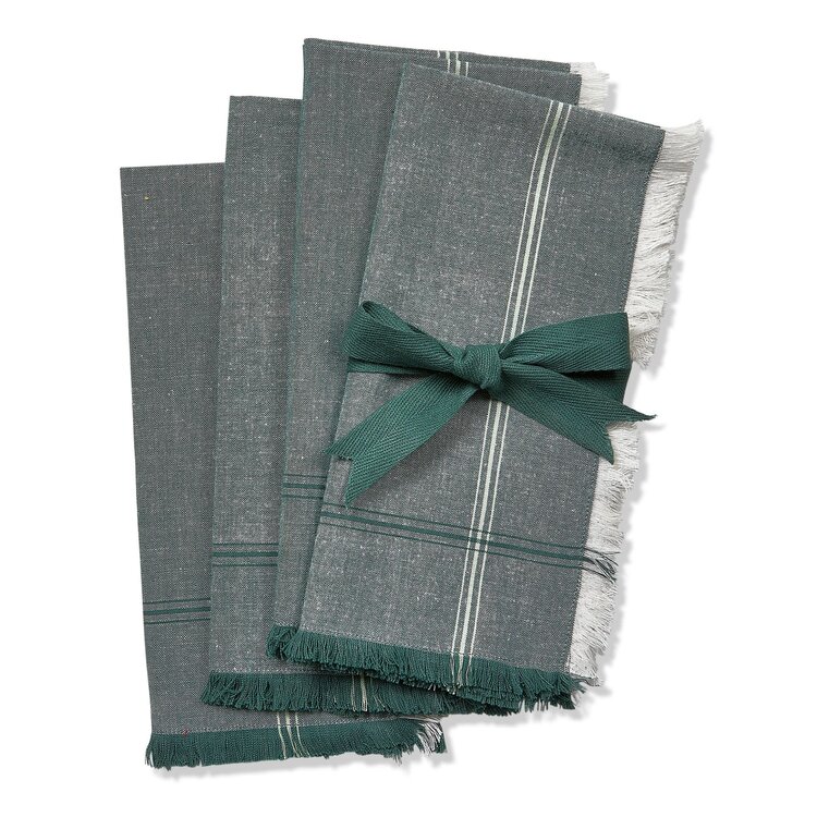 Green Border Stripe Napkins, set of 4
