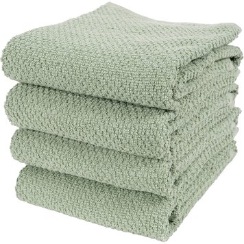 French Green Terry Dishtowels, set of 4