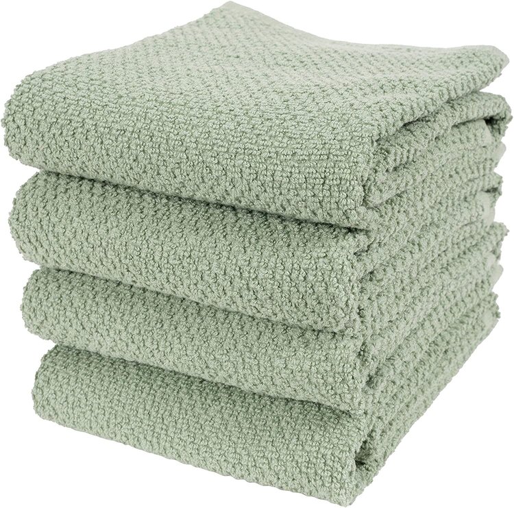 French Green Terry Dishtowels, set of 4