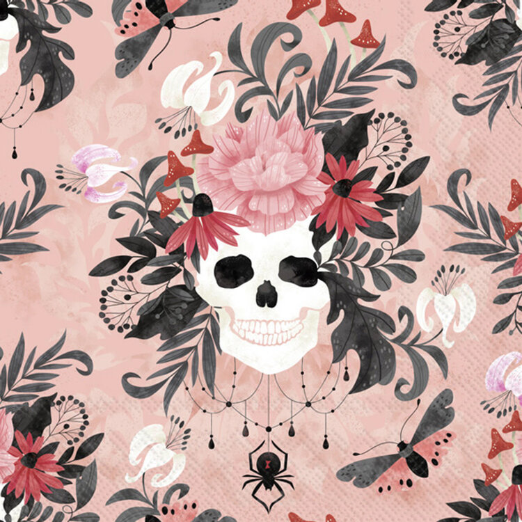 Floral Skull Cocktail Napkins, set of 20