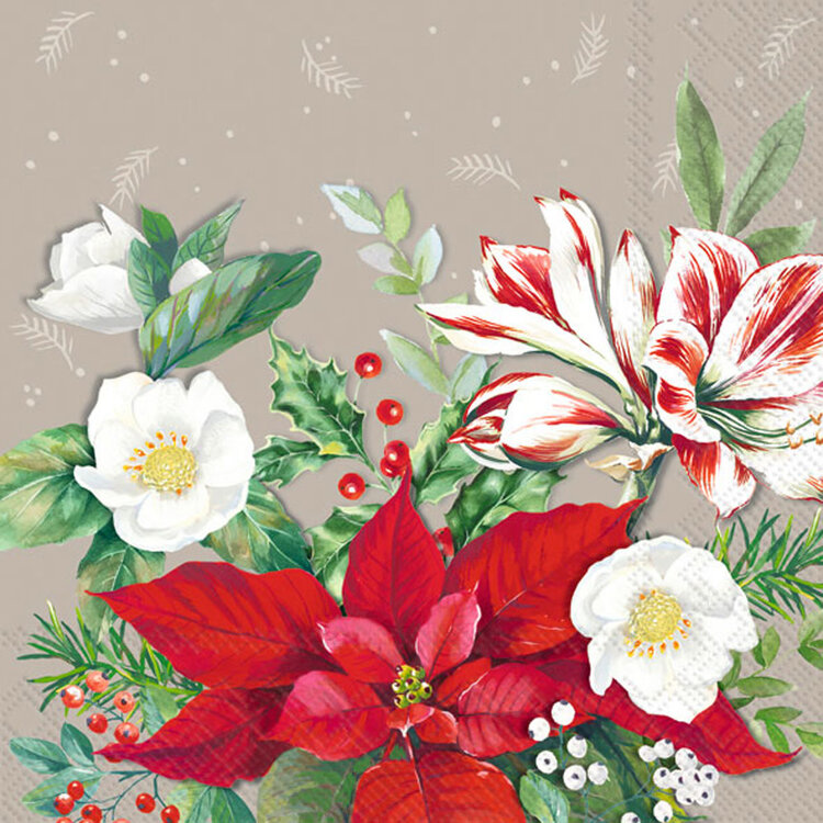 Christmas Florals Cocktail Napkins, set of 20