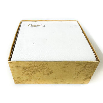 White Grosgrain Cocktail Napkins with Gold Box