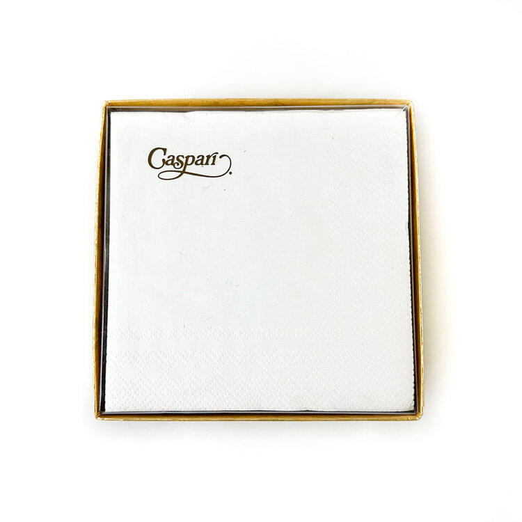 White Grosgrain Cocktail Napkins with Gold Box