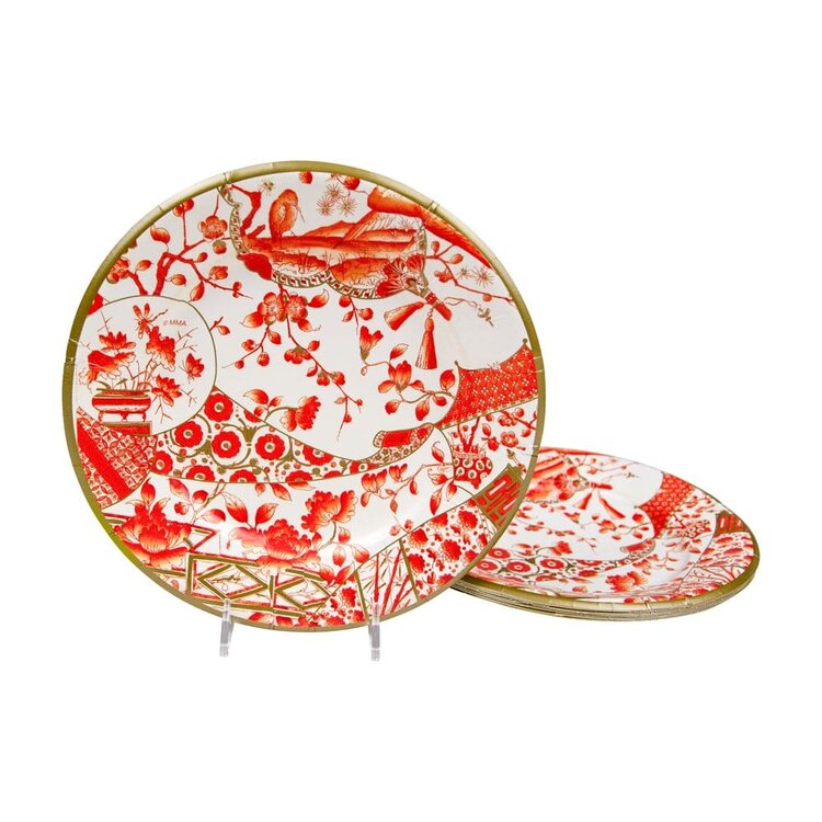 Coral Gilded Paper Dessert Plates, set of 8