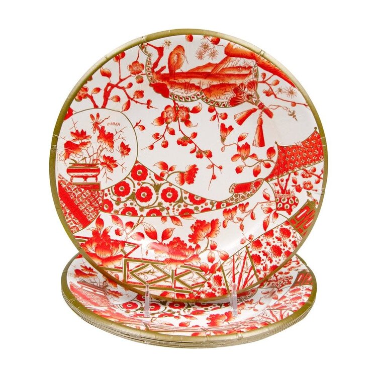 Coral Gilded Paper Dessert Plates, set of 8