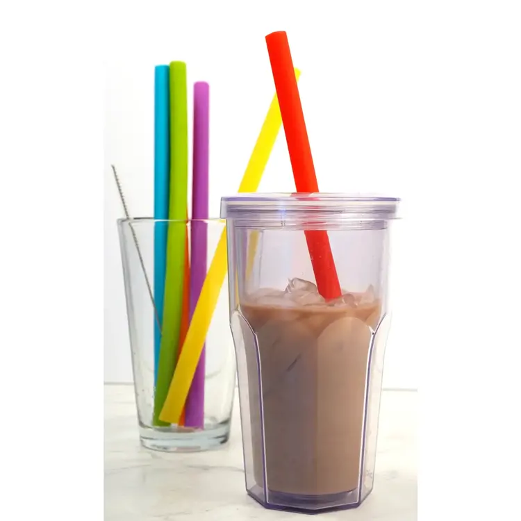 Silicone Smoothie Straws, set of 6