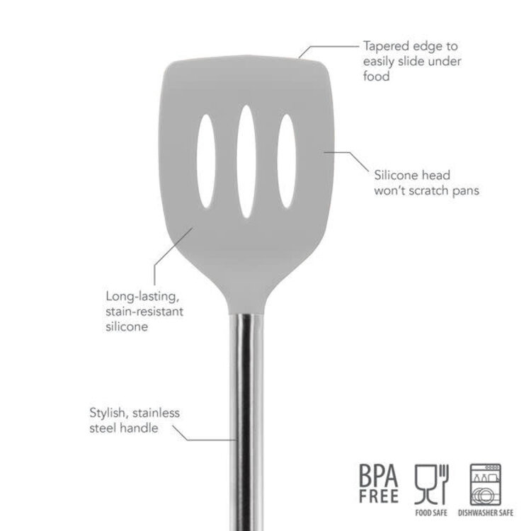 Tovolo Oyster Grey Silicone Slotted Turner Spatula