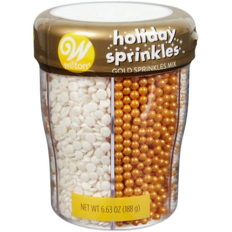 Wilton Gold & White Sprinkles, 6 variety pack