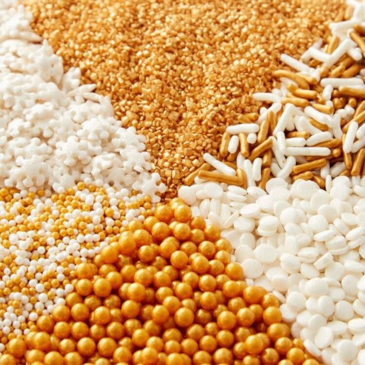 Wilton Gold & White Sprinkles, 6 variety pack