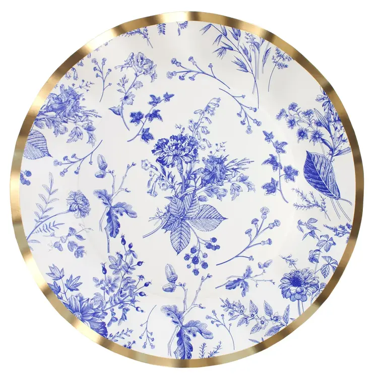 Blue Floral Paper Dinner Plates, set of 8