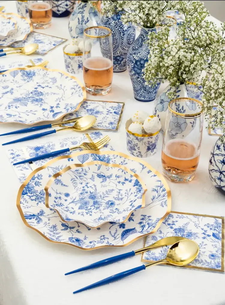 Blue Floral Paper Dinner Plates, set of 8