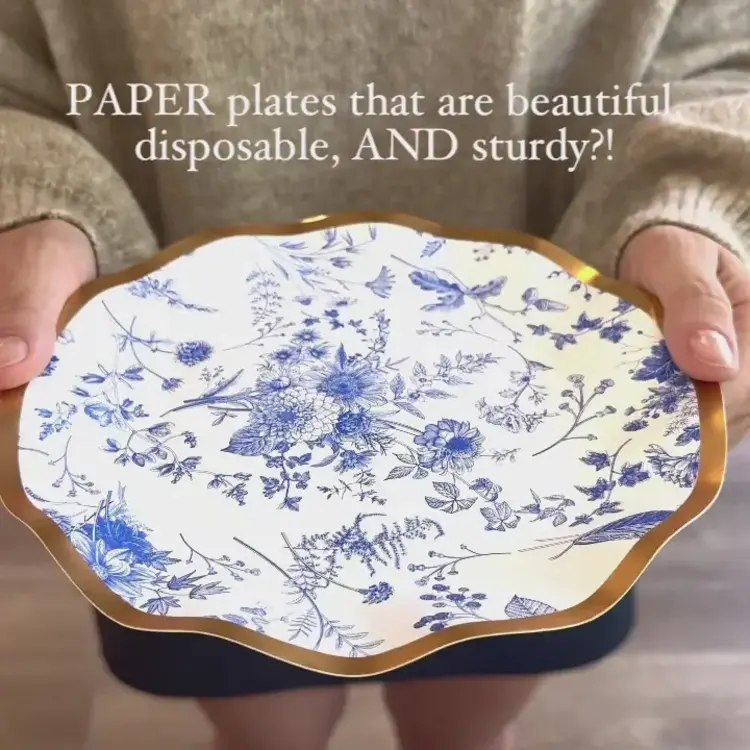Blue Floral Paper Dinner Plates, set of 8