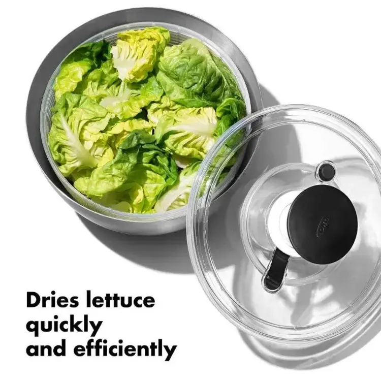 OXO Large Stainless Steel Push Salad Spinner