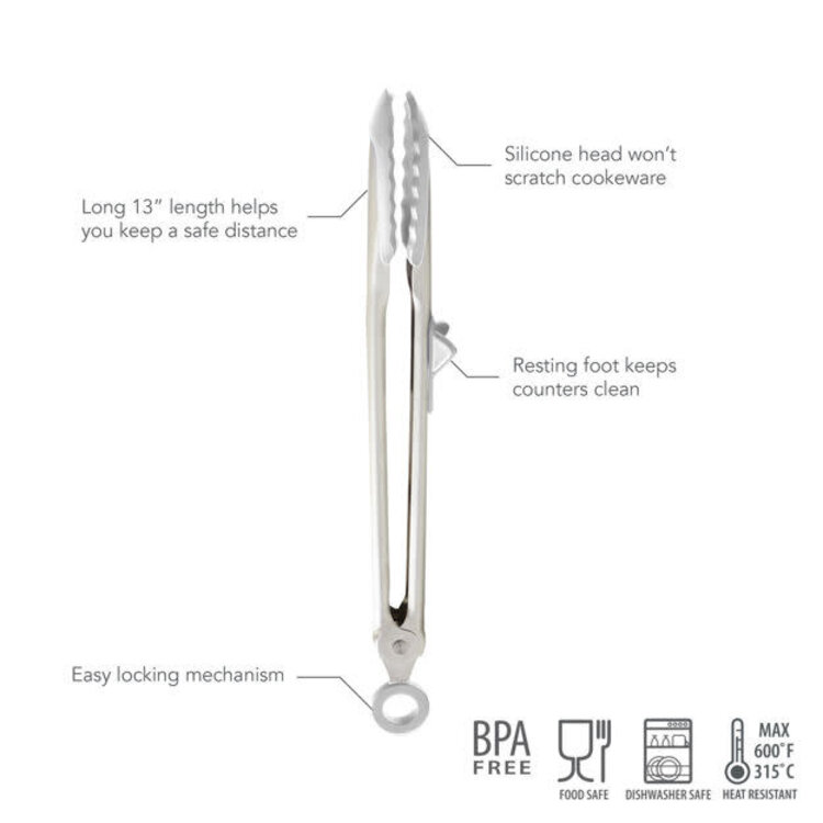 Tovolo 13" Oyster Gray Silicone Tongs