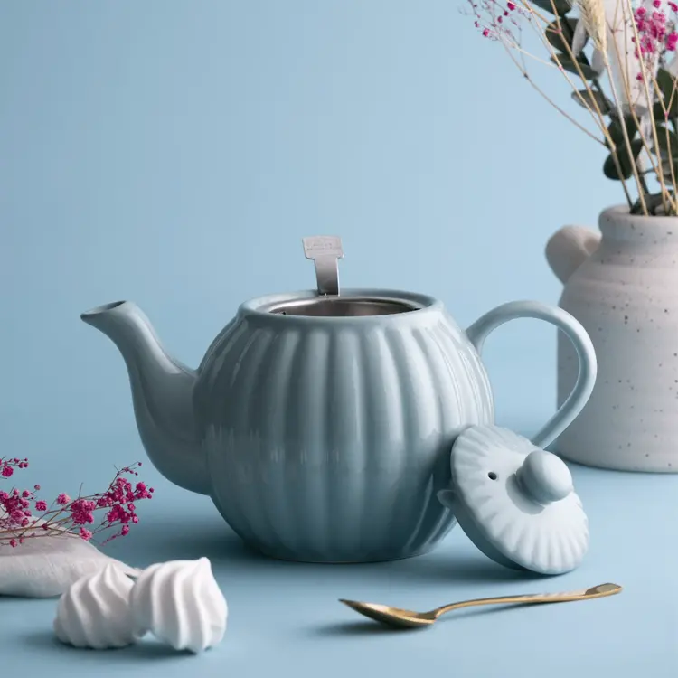 6 cup Ribbed Duckegg Teapot