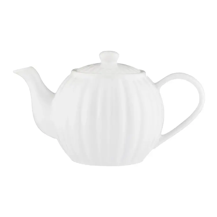 6 cup Ribbed White Teapot