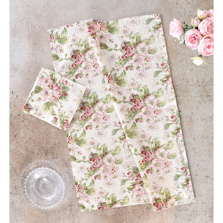 April Cornell Apple Blossom Ecru Dishtowel