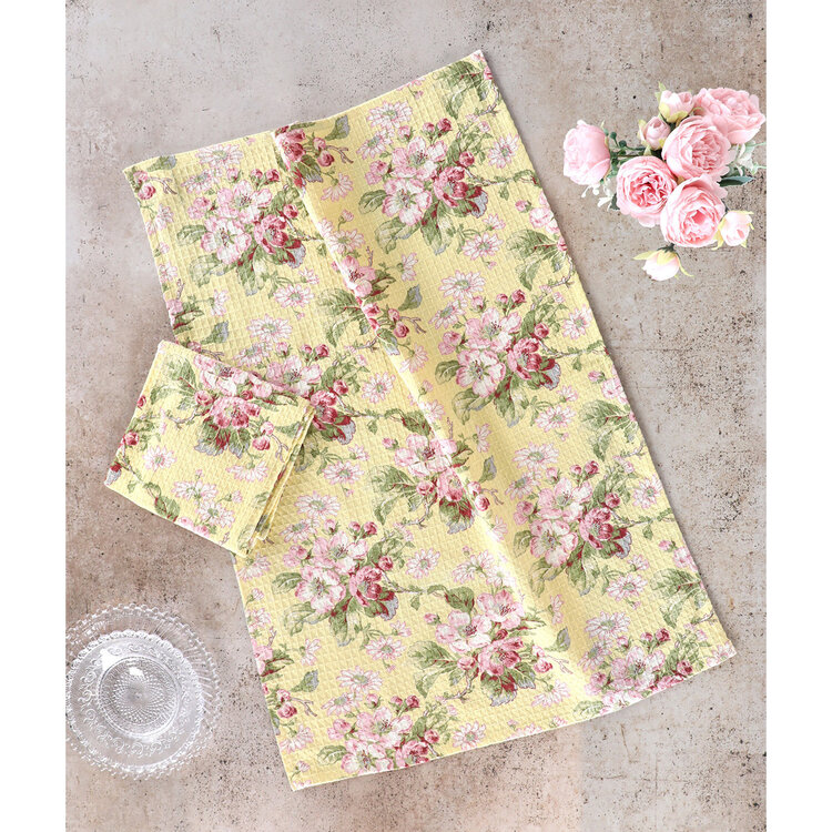 April Cornell Apple Blossom Yellow Dishtowel