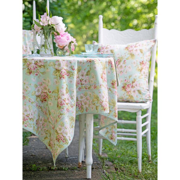 April Cornell 54x54" Apple Blossom Aqua Tablecloth