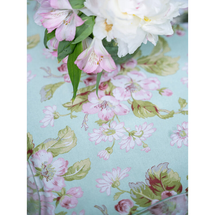 April Cornell 54x54" Apple Blossom Aqua Tablecloth