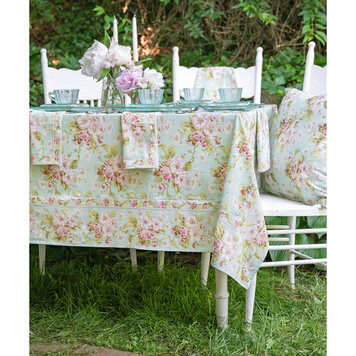 April Cornell 60x108" Apple Blossom Aqua Tablecloth