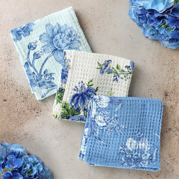 April Cornell Blue Patchwork Dishtowels, set of 3