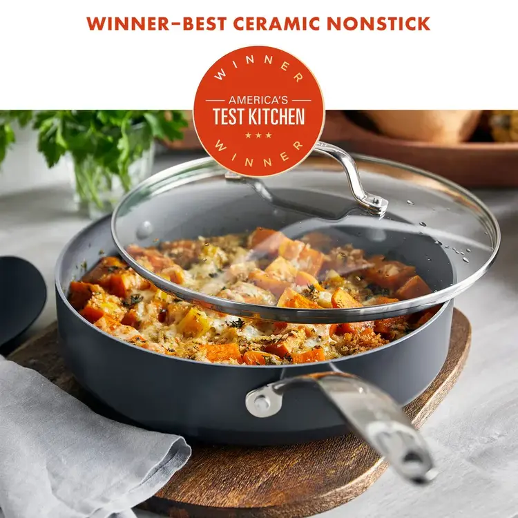 Green Pan 4.5 quart Sauté Pan with Helper Handle and Lid