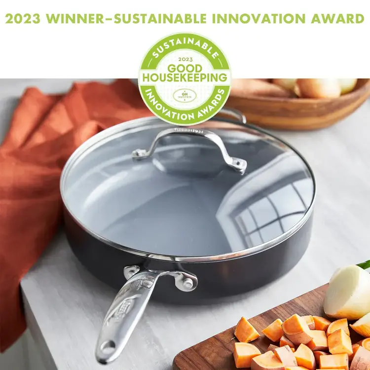 Green Pan 4.5 quart Sauté Pan with Helper Handle and Lid