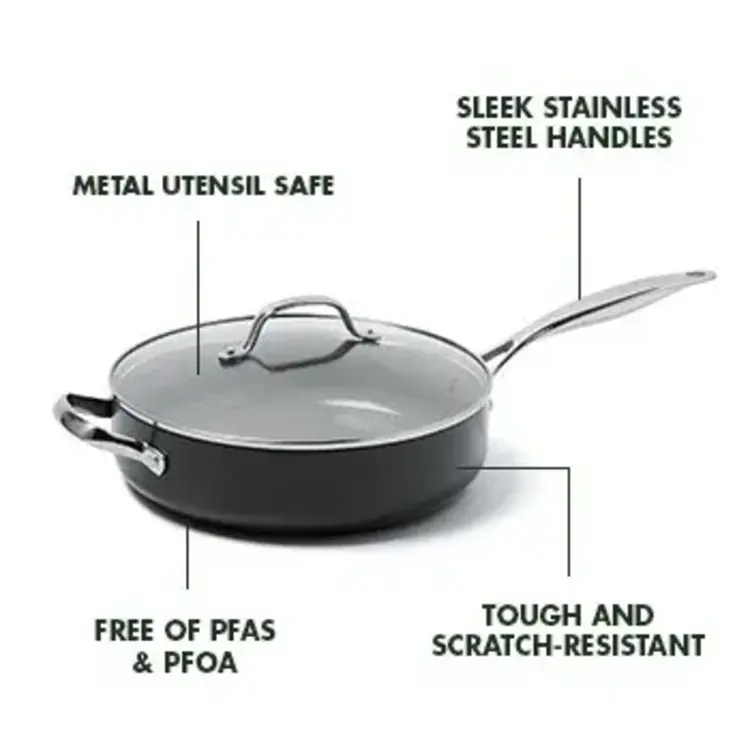 Green Pan 4.5 quart Sauté Pan with Helper Handle and Lid