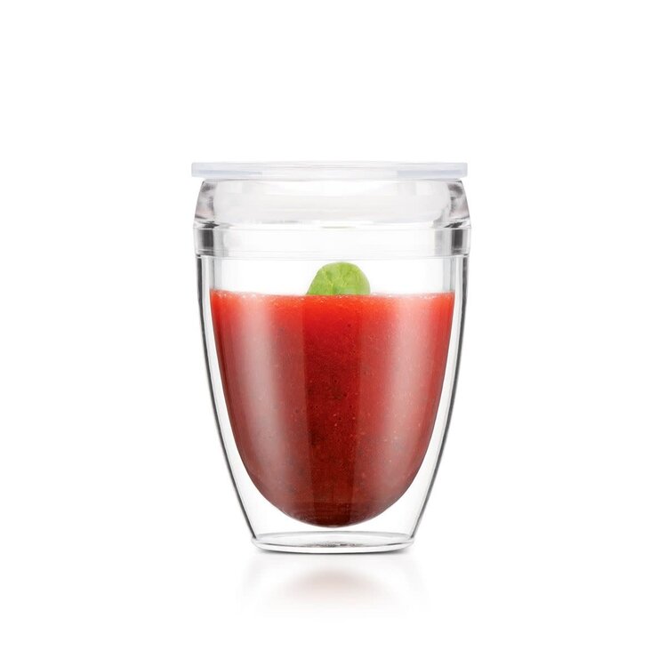Bodum 10oz Double Wall Plastic Glass & Lid, set of 2