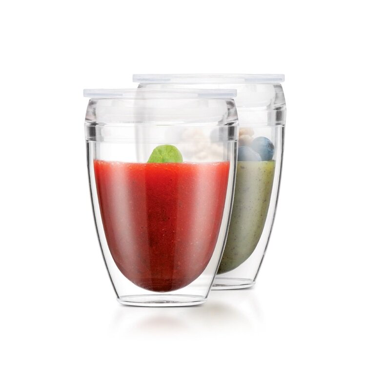 Bodum 10oz Double Wall Plastic Glass & Lid, set of 2