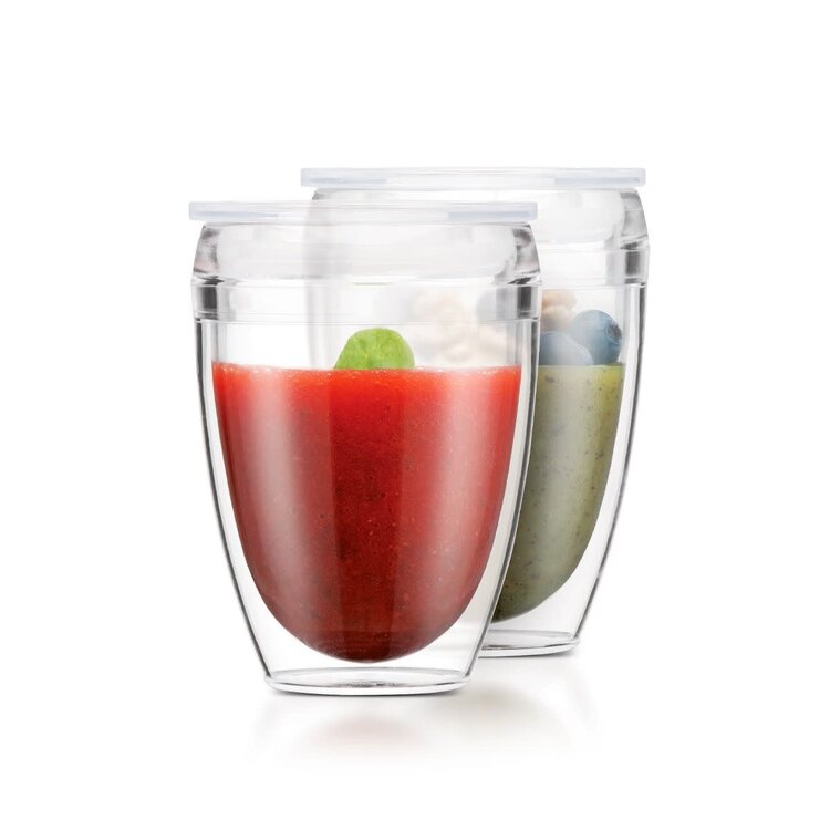 Bodum 10oz Double Wall Plastic Glass & Lid, set of 2