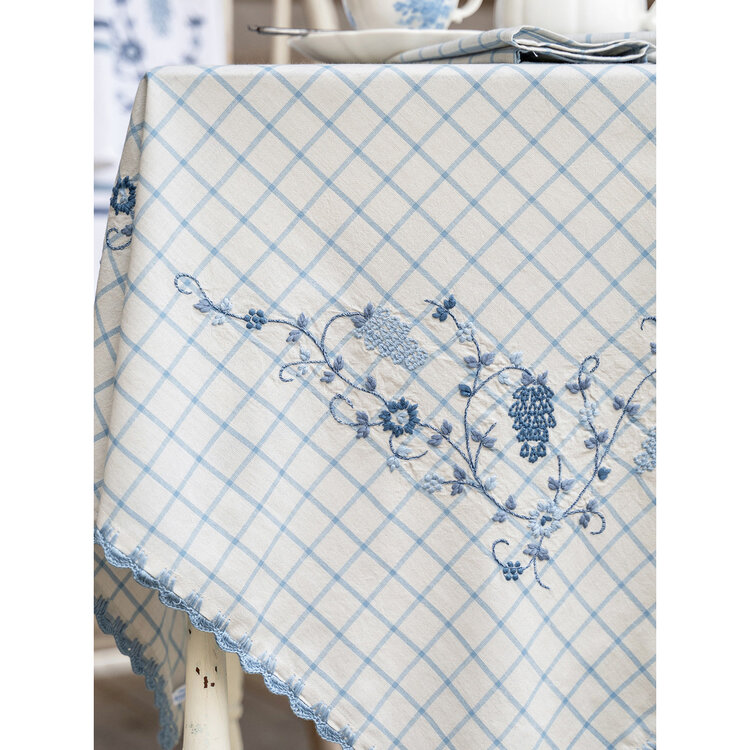 April Cornell 36x36" Blue Embroidered Tablecloth