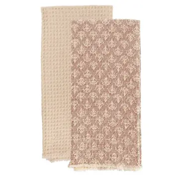Terracotta Damask Dishtowels, set of 2