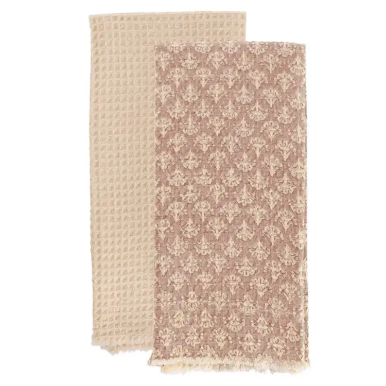 Terracotta Damask Dishtowels, set of 2