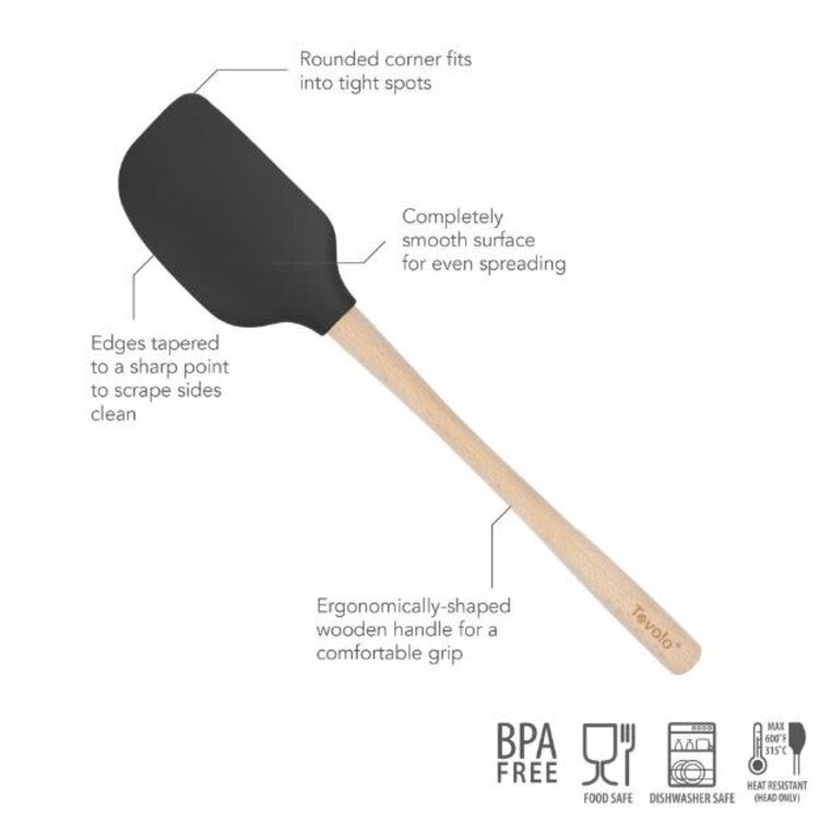 Tovolo Black Silicone Spatula with Wood Handle