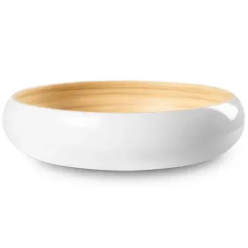 12" White & Bamboo Serving Bowl