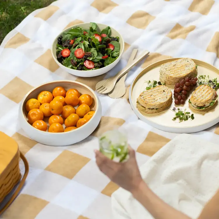 12" White & Bamboo Serving Bowl