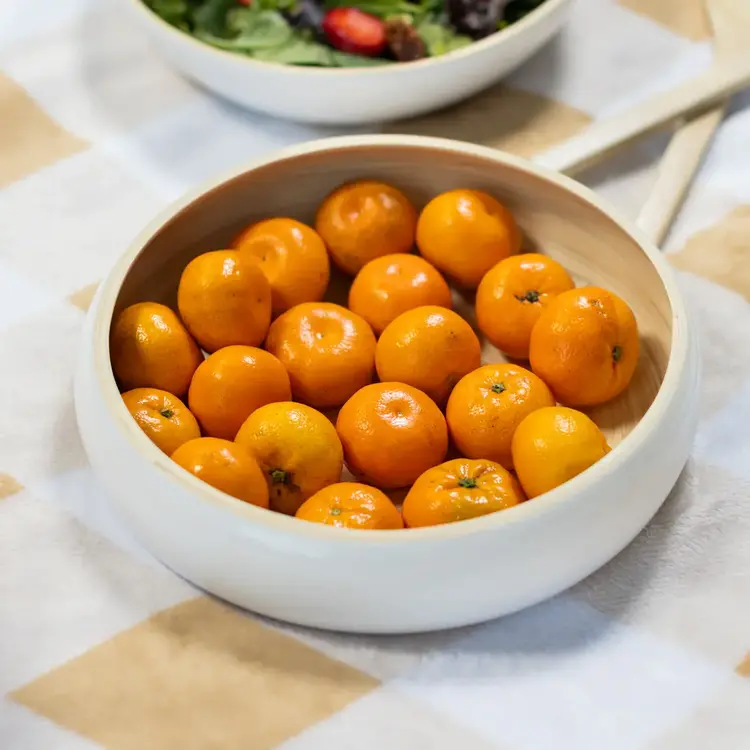 12" White & Bamboo Serving Bowl