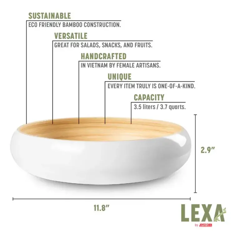 12" White & Bamboo Serving Bowl