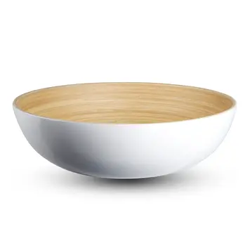 12" White & Bamboo Salad Bowl