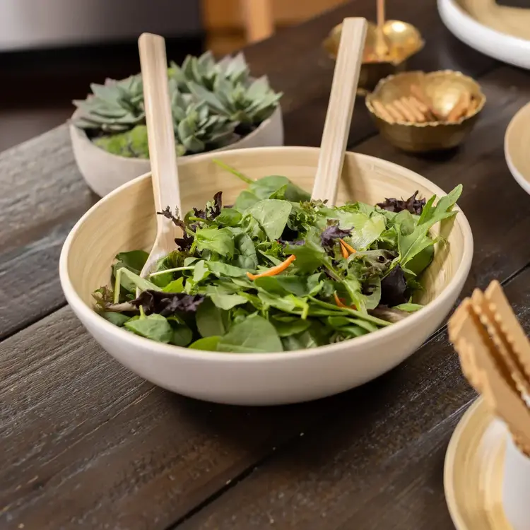 12" White & Bamboo Salad Bowl