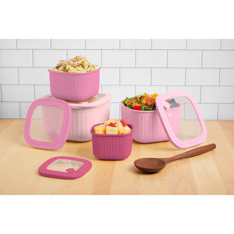 Square Pink Wheat Fiber Storage Bowls, set of 4