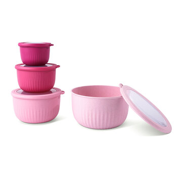 Round Berry Pink Wheat Fiber Storage Bowls, set of 4