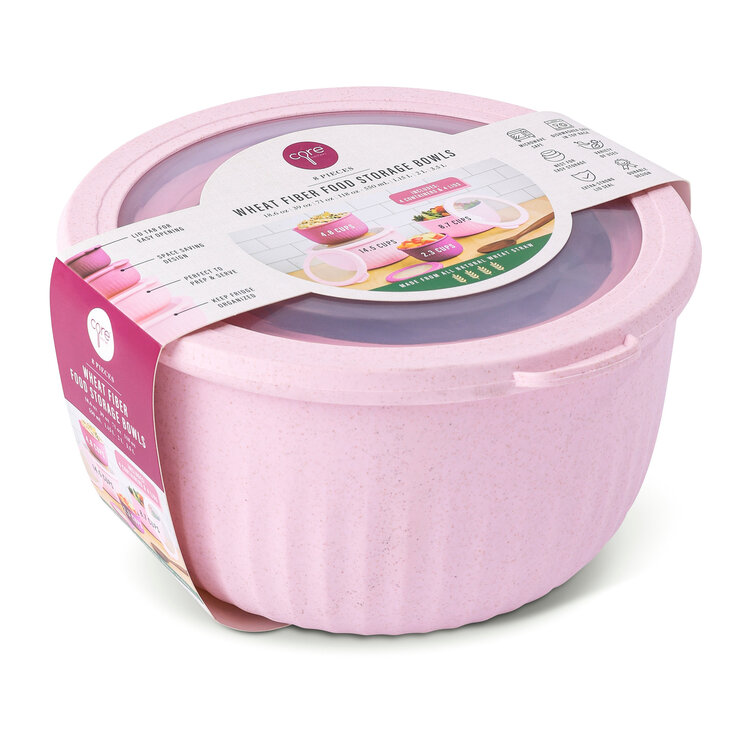 Round Berry Pink Wheat Fiber Storage Bowls, set of 4