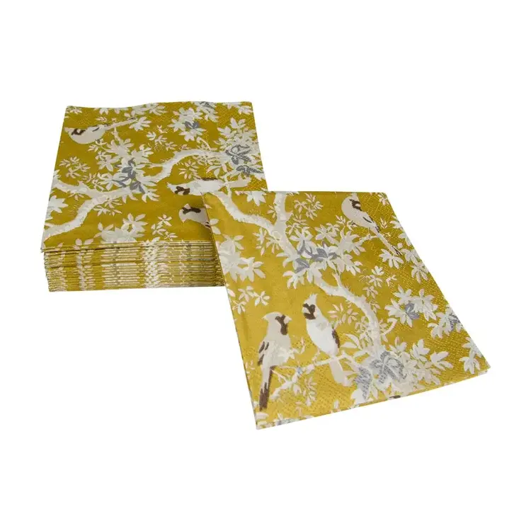 Gold Songbirds Paper Cocktails Napkins, set of 20