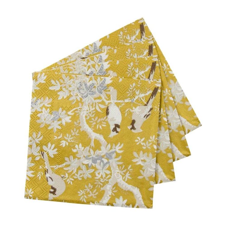 Gold Songbirds Paper Cocktails Napkins, set of 20
