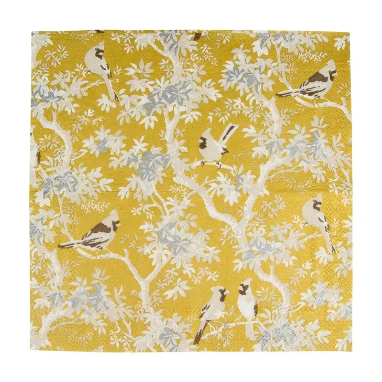 Gold Songbirds Paper Cocktails Napkins, set of 20