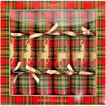 Reindeer Tartan Christmas Crackers, set of 6